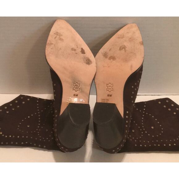 BROWN SUEDE COWBOY BOOTS  STUDDED BRONZE LIKE NEW - Picture 5 of 8